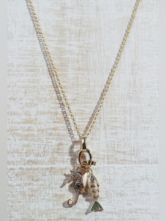 Little Luxe Charm Co Jewelry - Crystal Seahorse and Goldfish Charm Necklave TRENDING!! BNWT